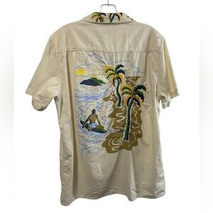 Born Fly Mens Short Sleeve Hawaiian Shirt linen cotton Sz M Palm Embroidered